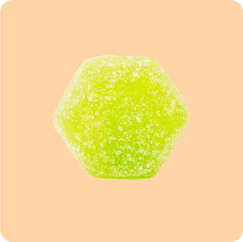 Oria Green Gummy on Orange Background