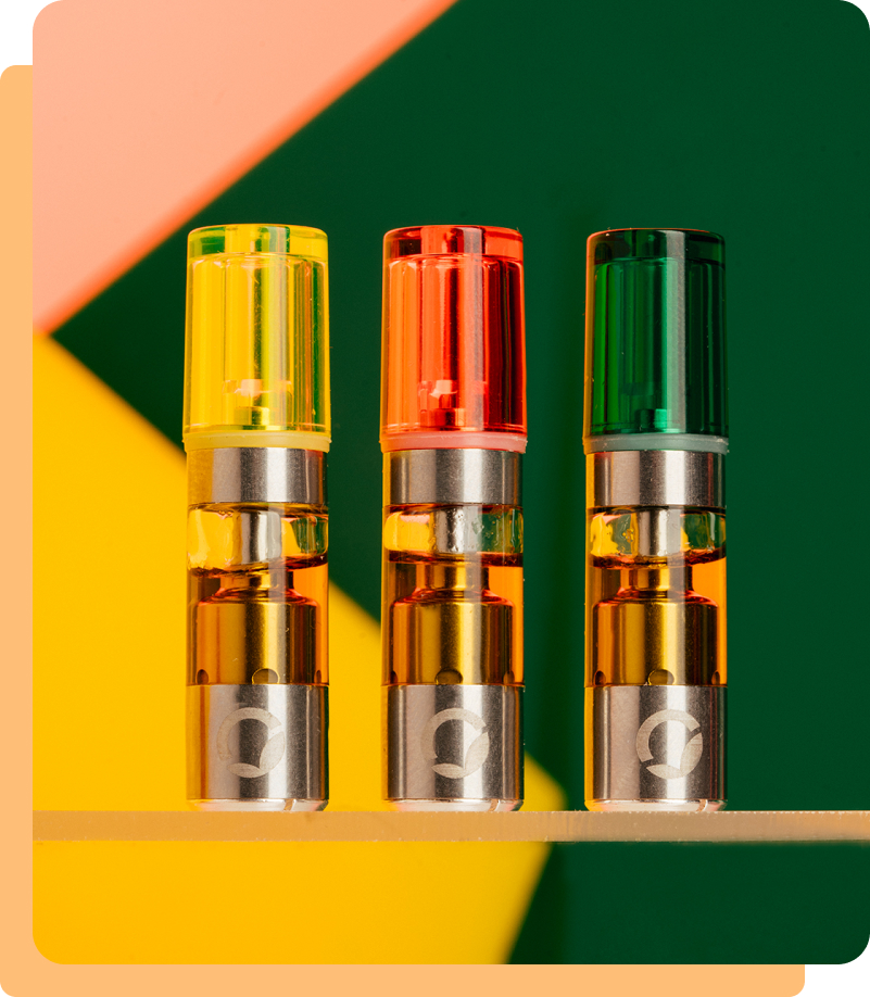 Three Airo Vape Cartridges in Yellow, Red, Green